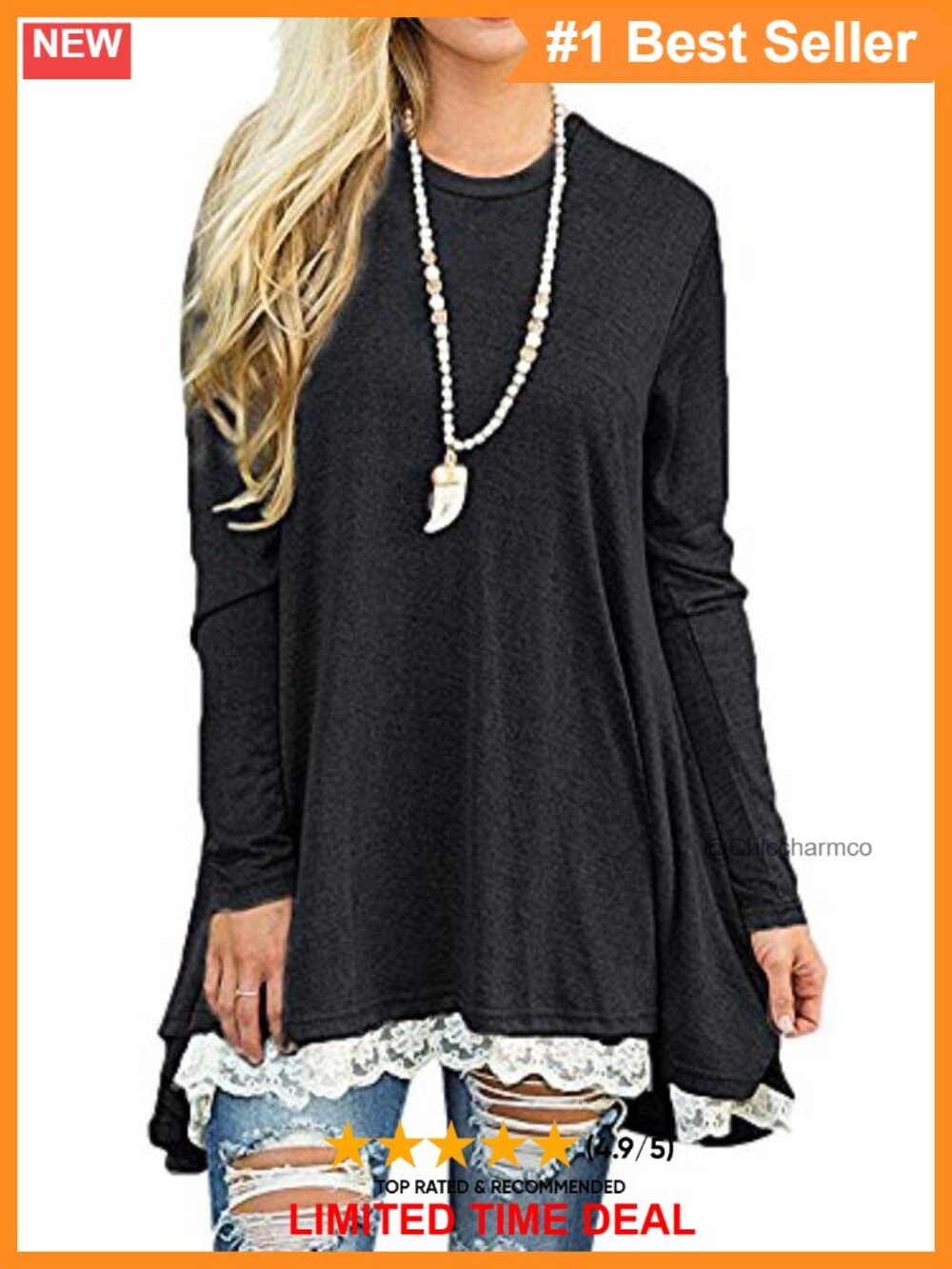 Women's Lace Long Sleeve A-Line Swing Tunic Top Blouse